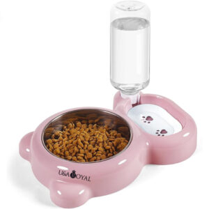 Dog Bowls, Cat Food and Water Bowl Set with Water Dispenser and Stainless Steel Bowl for Cats and Small Dogs - Pink